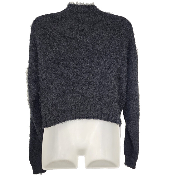 Asos Collusion Sweater Women's Size 6 Black Cropped Pullover Fluffy Cozy Fuzzy - Picture 2 of 7